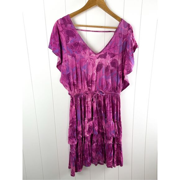 Anthro Daily Practice Tiered Ruffle Mini Dress Pink Purple YCX Print Small - Picture 4 of 14